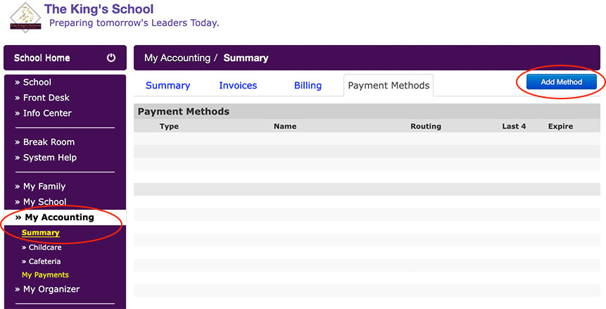 Adding a Payment Method Screen Shot